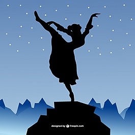 芭蕾舞演员的轮廓和夜晚的天空