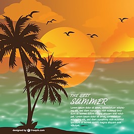 夕陽背景下的夏日海灘