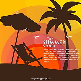 吊床和棕櫚樹的夏日周末卡
