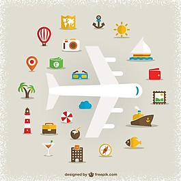 白飛機和旅行圖標(biāo)