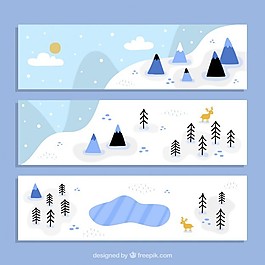 手繪雪山水橫幅