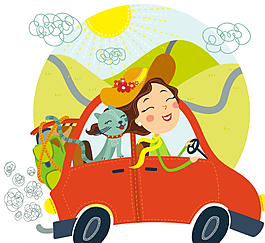 開(kāi)車(chē)旅行的女子和貓咪圖片