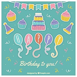 手繪彩色生日元素