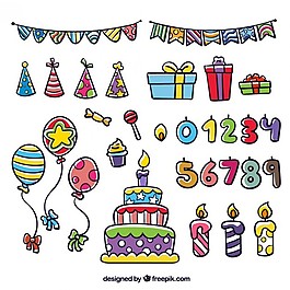 彩色生日手繪元素集