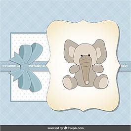 藍(lán)寶寶洗澡卡與可愛的大象