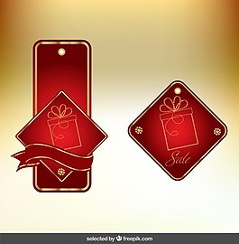 紅色和金色的圣誕標(biāo)簽
