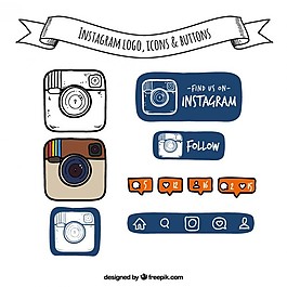手繪Instagram標志、圖標和按鈕