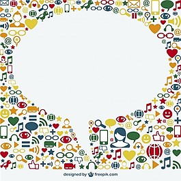 社交媒體圖標圍繞一個白色的語音泡沫