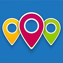 三個彩色地圖指針