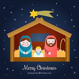 可愛(ài)的基督誕生的場(chǎng)景在平面設(shè)計(jì)