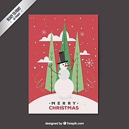 一個雪人的紅色圣誕卡片