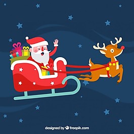 可愛的圣誕老人克勞斯在他的雪橇