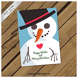 快樂的冬天和圣誕卡片上的雪人