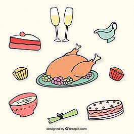 手绘彩色圣诞食品