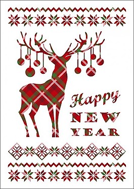 方格馴鹿新年卡