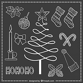 手工繪制的圣誕元素在黑板上