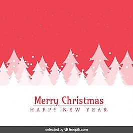 紅色的雪景和圣誕樹的圣誕卡片