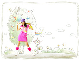 樹木星形插畫與美少女PSD分層素材