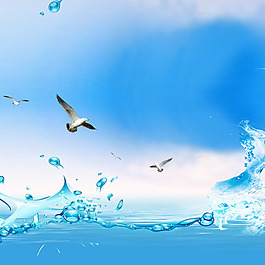 淘寶清新護膚品海浪水滴海鷗背景