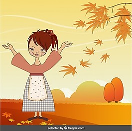秋風景中的女人插圖