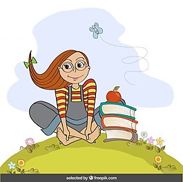 可愛(ài)的女孩在大自然中的插圖