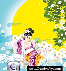 古典美女矢量圖素材