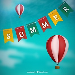 夏天的旗幟和熱氣球