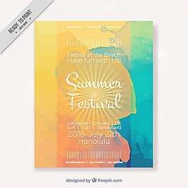 可爱的水彩污渍夏季小册子