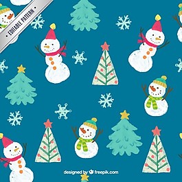 手繪雪人和圣誕樹圖案