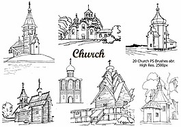 20款歐式手繪教堂建筑PS筆刷