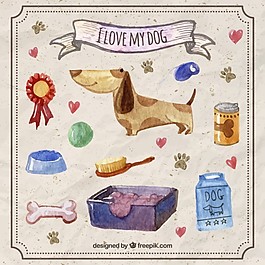 水彩優(yōu)雅的狗與寵物元素