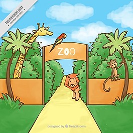 帶動物的手繪動物園