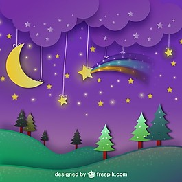 夜間景觀與紫色天空
