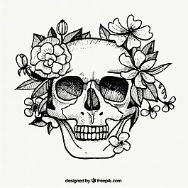 手畫骷髏和花