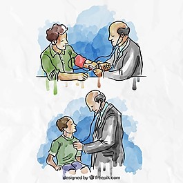 水彩醫學情境插圖