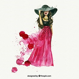 水彩畫(huà)的時(shí)尚女人