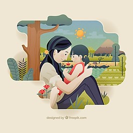 美丽的母亲与她的小女儿插图