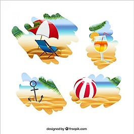 海灘元素插畫