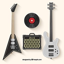 電吉他低音吉他放大器和乙烯基唱片
