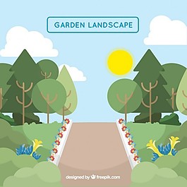 園林景觀與道路和鮮花