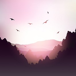 粉色色調(diào)的山水