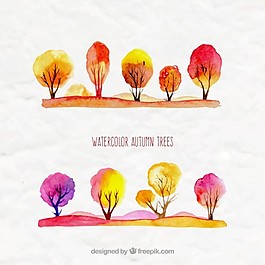 水彩畫的秋天的樹