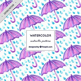 水彩紫色傘和雨圖案