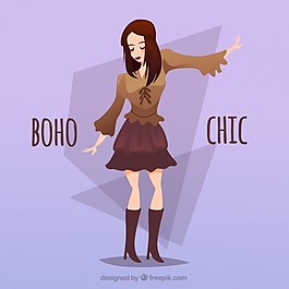 手與一個可愛的靴子和波希米亞服飾吸引女孩