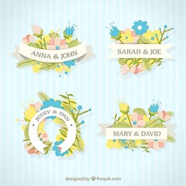 可愛的婚禮標(biāo)簽與鮮花和絲帶