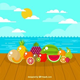 夏日的水果在沙灘上