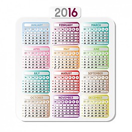 2016個(gè)日歷的彩色方塊