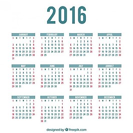 2016日歷模板