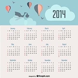 2014日歷嬰兒公告和氣球在天空中