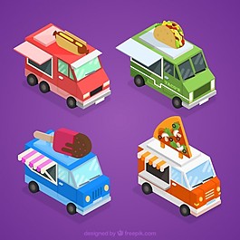 可愛(ài)的食品卡車有各種各樣的食物